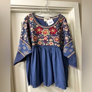 Embroidered Baby Doll Flower Top
